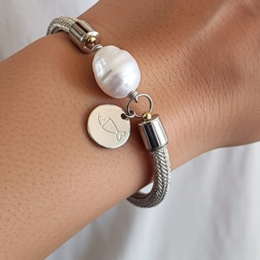 Real Pearl boateak Bracelet with Fish Charm Tending Jewelry